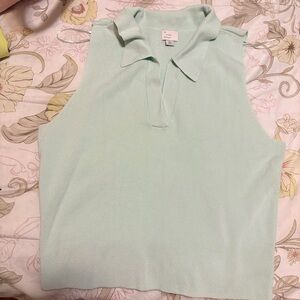 A New Day Light Green Sleeveless Collared Blouse